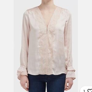 Paige Lyrica blush ballet slipper pink polyester satin lace overlay blouse Sz M